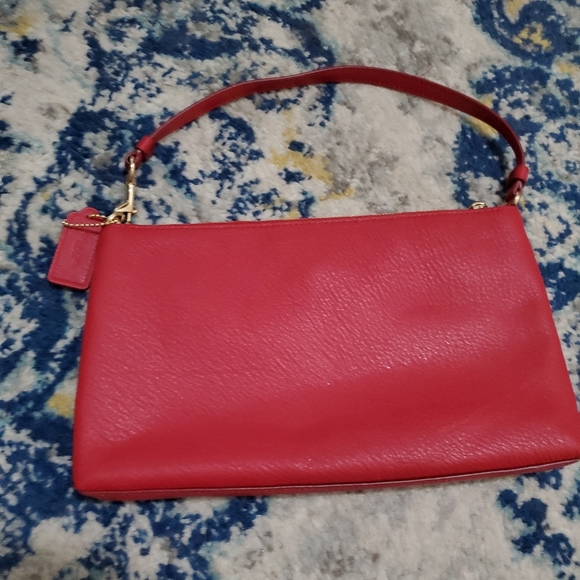 Coach Large Wristlet 25 Clutch Handbag Red/Gold - Picture 6 of 9